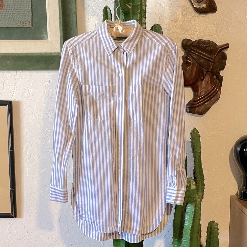 Athleta Blue and White Stripe Coastal Weekender Button up shirt Size XS